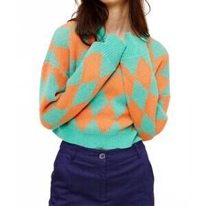NEW MIMOSA argyle checkered cropped knit sweater in jade